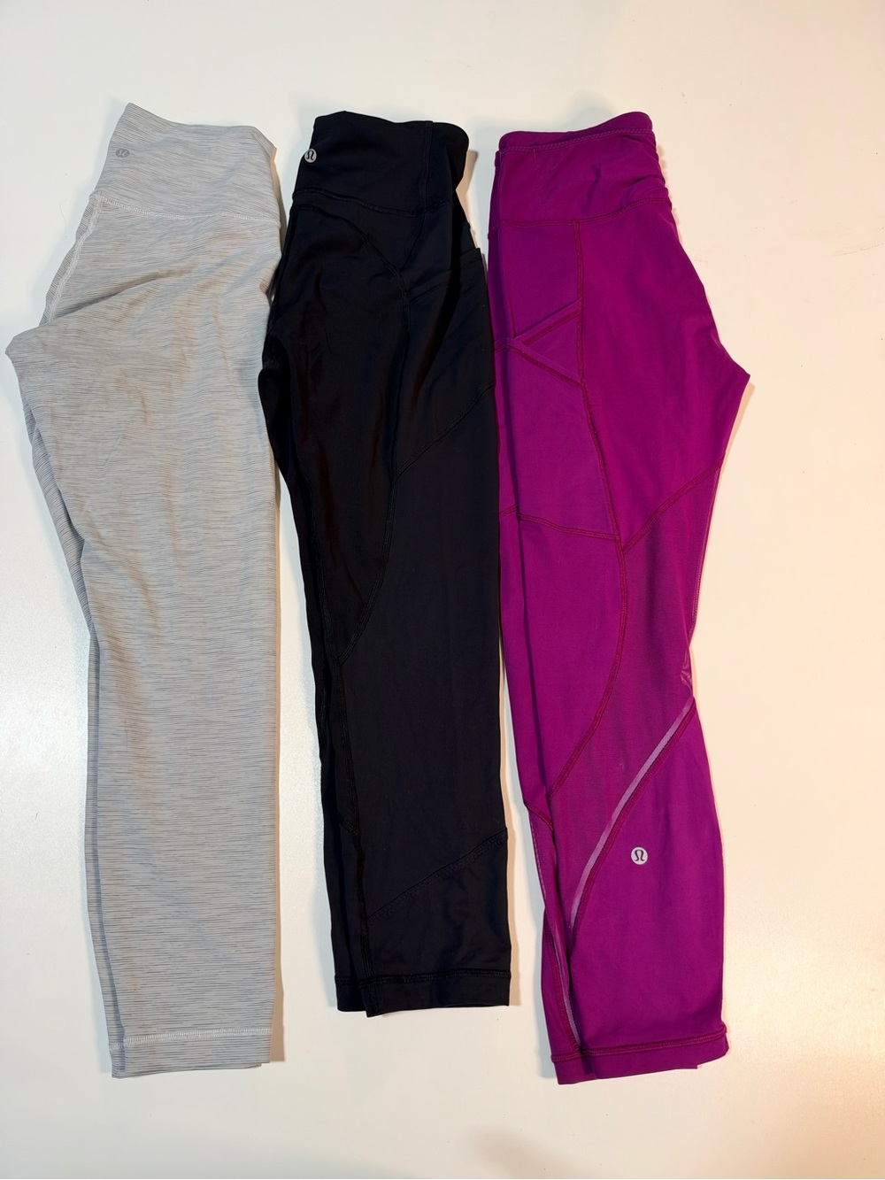 lululemon athletica Trio of Capri Leggings — Magenta, Black & Light Gray size 8